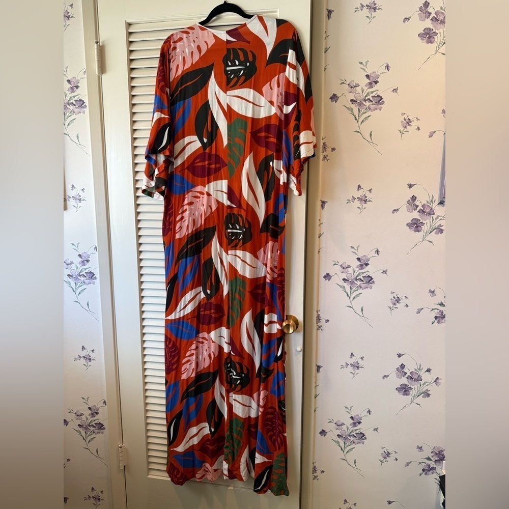 Rachel Pally Orange Print Crepe Short Sleeve Tie Back Maxi Dress in 3X - Picture 7 of 11